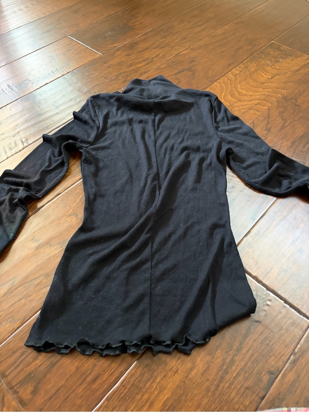 Free People Black Long Sleeve Sheer  Ruffle-Hem Tee